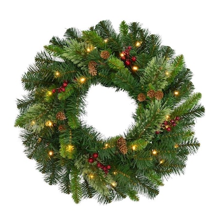 Holiday Bright Lights Celebrations Home 24 in. D LED Prelit Warm White Mixed Pine Wreath MCPWR24BOWWA
